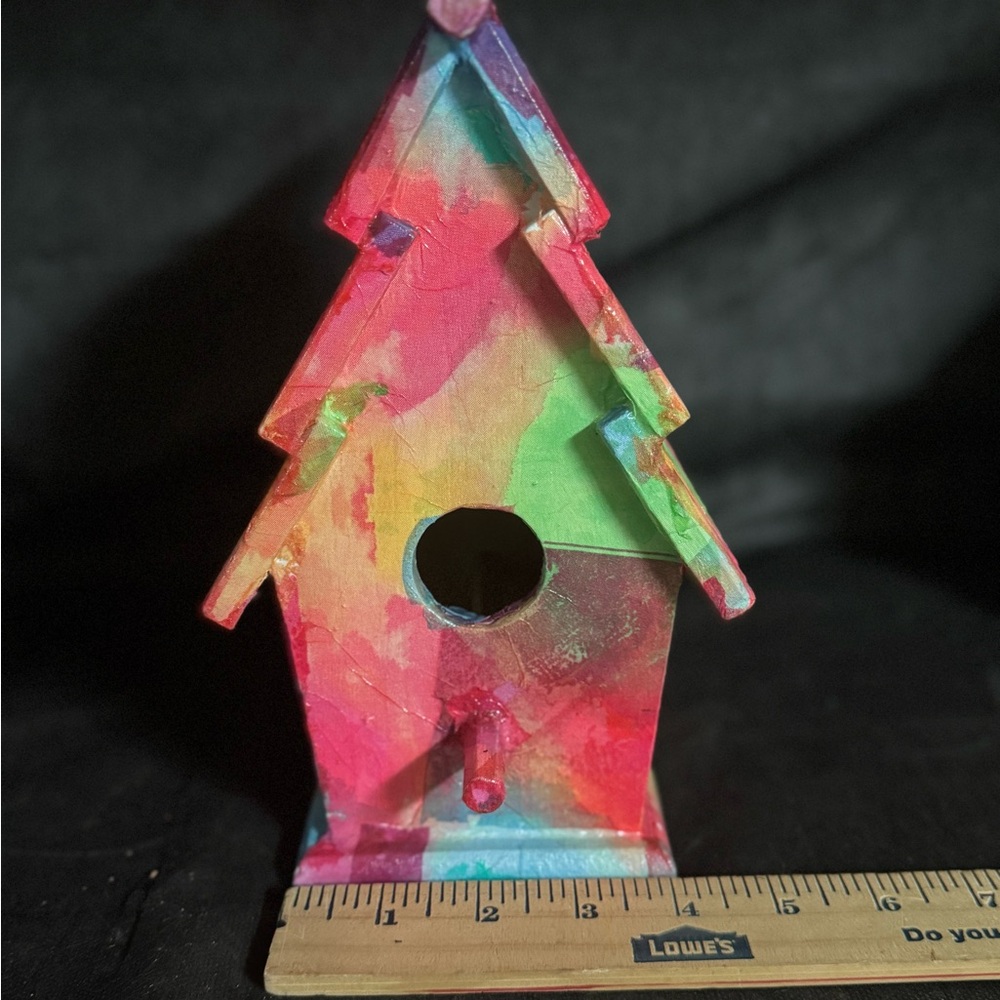 Colorful Handmade Decoupage Tree-Shaped Birdhouse